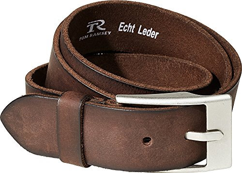 Tom Ramsey Leder-Gürtel Herren in Schwarz, Braun oder Blau mit silberfarbener Gürtelschnalle, breiter Herrengürtel aus Büffelleder, toller Jeansgürtel, Gr. 90-135