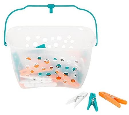 Beldray LA028297TQEU Ultra Grip 48 Stück Wäscheklammern mit Aufbewahrungskorb, Wäscheluft-Clips für Wäscheständer Wäschleine, winddichte Kleiderklammern, Mehrfarbig Kunststoff mit starkem Griff