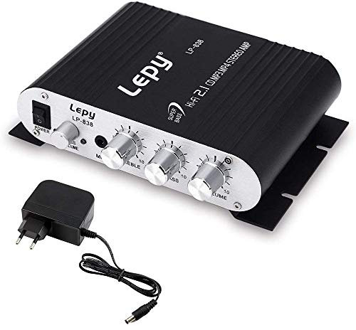 LEPY LP-838 Auto Channel Verstärker Stereo Subwoofer Audio Zubehör (Schwarz) mit DollaTek Led-Licht