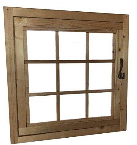 Home Idea Finestra in legno per casetta mis 81 x 81 cm con apertura laterale, Senza Plexiglass