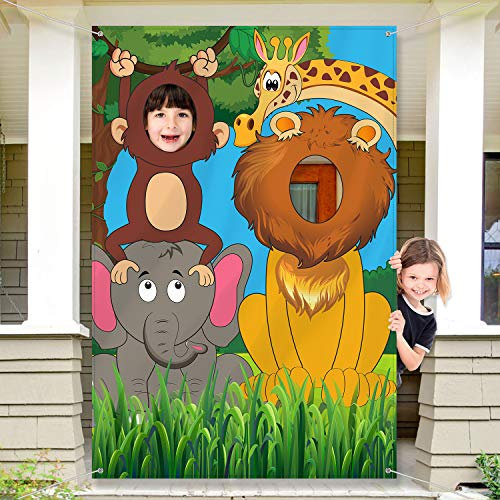 Blulu Dschungel-Safari-Tiere, Geburtstagsparty-Dekoration, großer Stoffhintergrund, Fototürbanner, lustiges Dschungeltier-Spiel für Wilde Geburtstagsparty-Zubehör