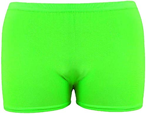 GirlzWalk Womens Ladies Girl Microfiber Hot Pants Knicker Lycra Dance Shorts Gym Sexy Neon (Green, ML/UK 12-14)