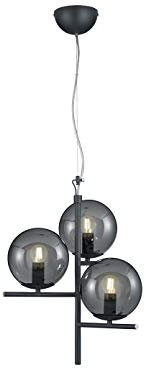 3-flammige Pendelleuchte in Anthrazit mit Rauchglas Kugeln, Ø 40cm