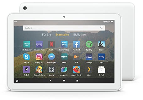 Fire HD 8-Tablet, 8-Zoll-HD-Display, 32 GB, Weiß, Mit Werbung, für Unterhaltung unterwegs (2020).