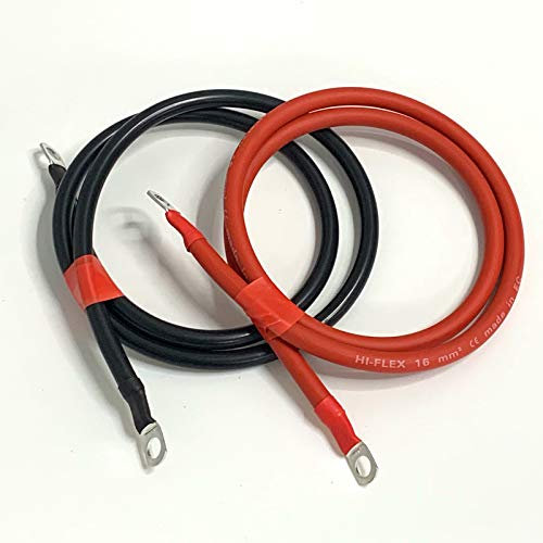 Battery Lead/Black + Red Lead Set 110A Amp 16mm2 Cable Wire with M10 Ring Terminals (2ft (60cm) Set, 10mm Ring Terminals)