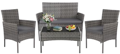 Panana 4 Piece Rattan Garden Furniture Set with Sofa, Chairs & Glass Table