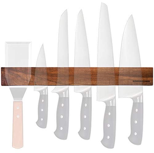 MANNKITCHEN 18 inch Magnetic Knife Holder, Extra Powerful for Big Heavy Knives, Black Walnut Wood, Wall Mount