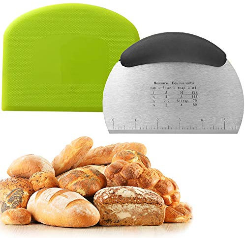 Raschietto per impasto, tagliapizza per pasticceria, con manico e scala di misurazione, in acciaio inox, spatole flessibili in plastica, utensili da cucina per pane, pizza e biscotti
