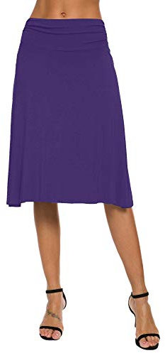 EXCHIC Donna Elegante Casual Elastico Midi Yoga Gonna Piega Media Vita Svasato A-Line Gonna(S, Porpora)