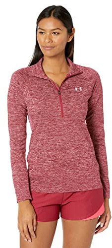 Under Armour Women's Tech Twist ½ Zip Long-Sleeve Pullover, Black Rose (664)/Metallic Silver, X-Large