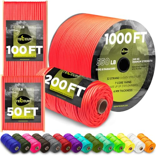 TECEUM Paracord Seil 550lb Soffit Orange 30m Schnur 4mm für Survival Kordel