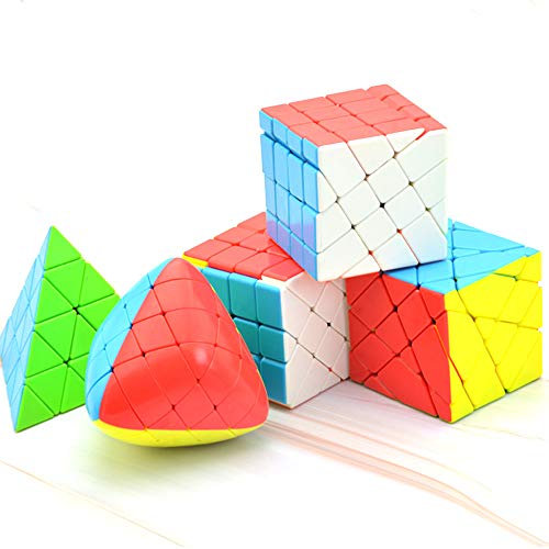 Yealvin Speed Cube Set, Magic Cube Bundle of Windmill Cube Fisher Cube Axis Cube Mastermorphix Cube and Pyraminx Cube Brain Teasers Puzzle Toys Colorful 5 Pack