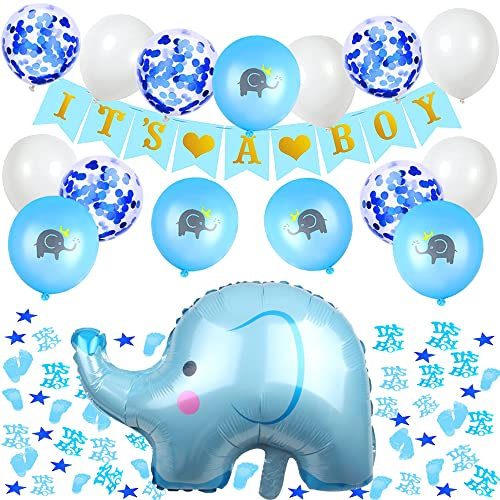 Babyparty Deko set,Babyparty Deko Junge,Elefant Folienballons,It's a Boy Ballon,Konfetti für Taufe,Babydusche Elefant,Willkommen Baby Deko Junge