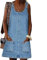 Sawmew Denim Donna Senza Maniche Abito di Jeans Estiva Casual Gonna Corta Moda Buco Strappato Vestito Scamiciato di Jeans (Color : Blue, Size : XL)
