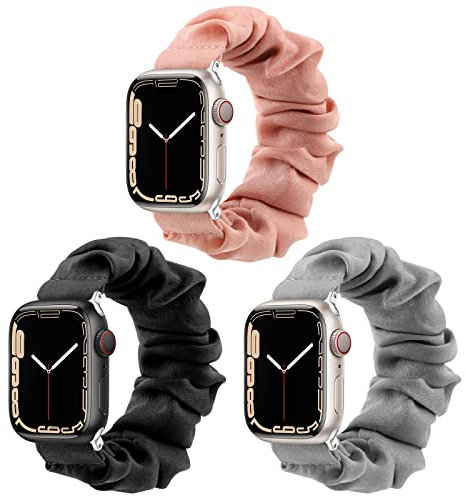 Tuocal 3 Pack Scrunchie Elastic Strap Compatible with Apple Watch Strap 38mm 40mm 41mm 42mm(Series 10), Soft Cloth Printed Fabric Replacement Strap Women Men for iWatch Series 10 9 8 7 6 5 4 3 2 SE
