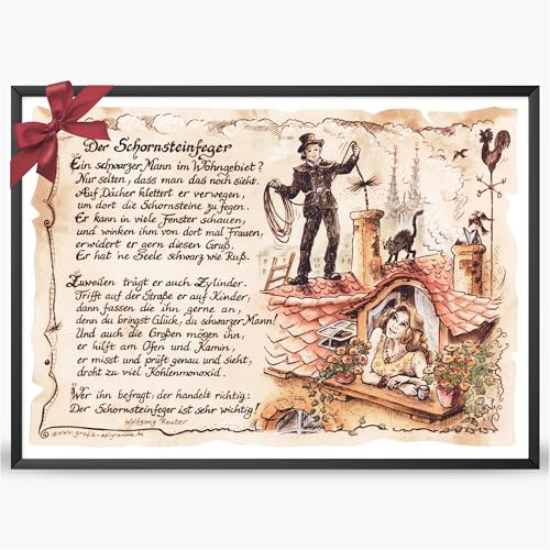 Die Staffelei Geschenk Schornsteinfeger A4 (29,7cm x 21cm) | Witziges Gedicht mit liebevoller Zeichnung auf hochwertigem Papier/besondere Geschenkidee