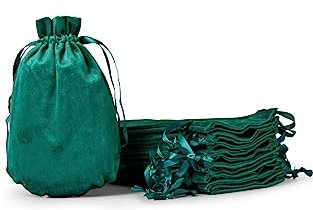 Soul Projekt [10 Stück] Samtbeutel, Luxuriöse Samt Säckchen für Hochzeitsmandeln, Gastgeschenke, Schmuck, Mitgebsel, Kristalle, Mehrzweck Beutel mit Kordelzug, Smaragd, Velvet Bags Emerald 13x20cm x10