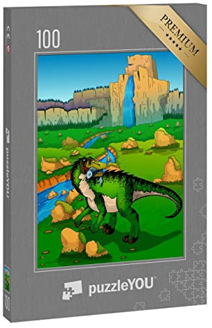 puzzleYOU: Puzzle 100 Teile „Baryonyx mit Fisch im Maul - Dinosaurier Cartoon“
