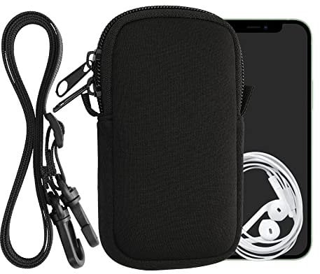 kwmobile Neoprene Phone Bag XS - 3,5/4 - 12.5 x 6.5 cm Universal Case Holder with Neck Strap and Zipper - Black