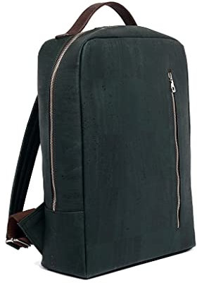 Nachhaltiger Kork-Rucksack | Kork-Backpack | Dunkelgrüner Korkstoff außen & braunes Innenfutter | Rucksack aus Korkstoff | unisex | vegan & nachhaltig | Für Alltag und Freizeit