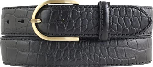 BELTINGER Damen-Gürtel mit Krokoprägung 3,5 cm | Leder-Gürtel für Damen 35mm Kroko-Optik | Kroko-Muster mit runder, goldener Gürtelschnalle | Schwarz 90cm