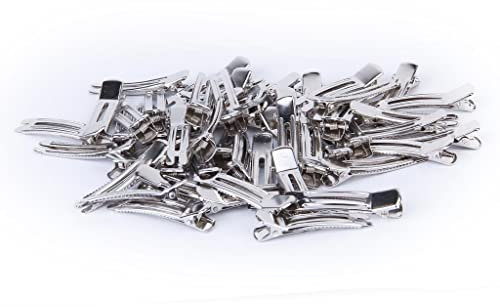 barenx 50 ± Silberne Doppelspitze Krokodilklemmen DIY Zähne Haargummi Blanko Slides 46 mm