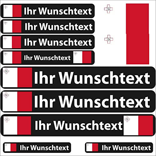 INDIGOS UG® Namensaufkleber Sticker - Flagge glatt - Land Malta - 13 Fahnenaufkleber - Aufkleber mit Namen & Wunschtext - Fahrrad - Auto - Motorrad - individuell personalisiert