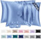 Vielit 2er Set Satin Kissenbezug 40 x 80 Blau, Weich wie Seidenkissenbezug 40x80,Bessere Pflege als Silk Pillosecase,Satin Kopfkissenbezug Kissenhülle für Haar und Haut mit 2 Haargummis