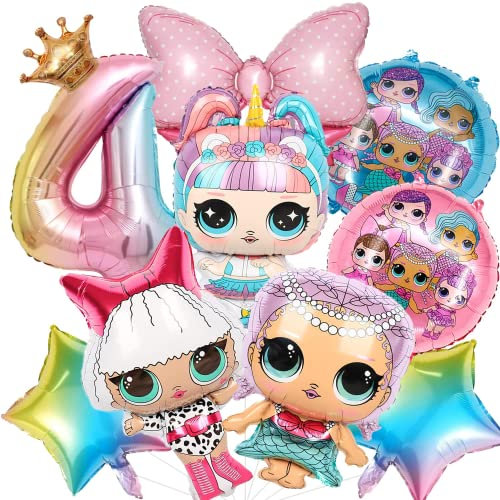 Geburtstag Luftballons 4, 11 PCS Geburtstags Dekorationen, Überraschungspuppen Ballon, Mädchen Geburtstagsdeko 4 Jahre, Kinder Party Deko Folienballon (4 Jahre)