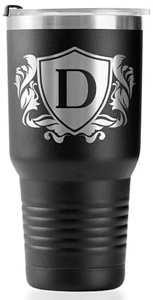Onebttl Personalised Gifts for Men with Initials, Custom Coffee Cups, Monogrammed Travel Tumbler for Him, Unique Birthday Christmas Gifts for Men who Have Everything, Black, 887 ml, D