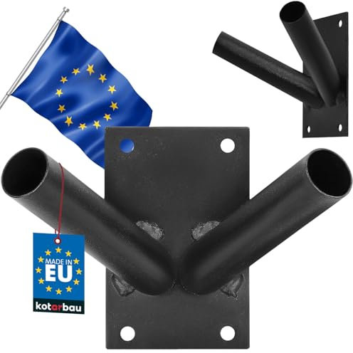 KOTARBAU® Soporte de Pared para asta de Bandera, Soporte de Bandera Doble, Soporte para mástil de Bandera, Soporte Negro atornillable, Soporte para 2 Banderas Exterior e Interior, Soporte Acero