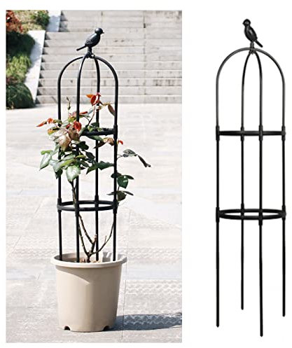 Garten Obelisk Rankhilfe Mit Vogeldeko, Ranksäule Tomatenkäfig Pflanzenstütze Spalier Zum Klettern Von Reben, Rosen, Tomaten, Blumen, Gemüse, Schwarz, Weiß (Color : Noir, Size : 37x135cm/14.5x53.1in