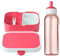 Mepal Campus - Juego de almuerzo plegable - Botella de agua para niños con pajita - Caja bento con inserto y mini tenedor - carbonatada - Anti-fugas - Rosa