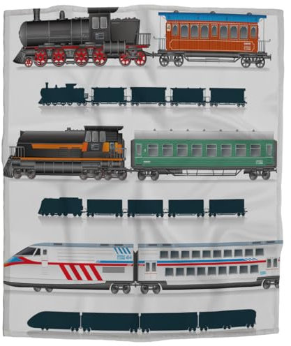 oFloral Plüsch-Fleece-Überwurf, Motiv: Züge von der Antike bis zur Gegenwart, Decke für Bett, Couch, Sofa, Stuhl, Reisen, 101,6 x 127,7 cm