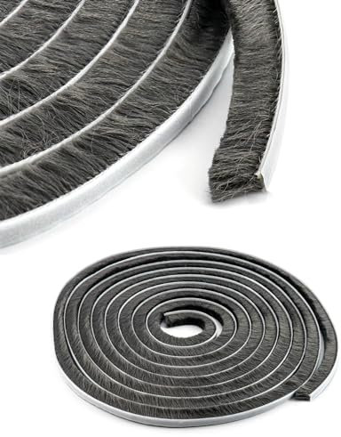 QWORK® 2 Stücke Bürstendichtung, Winddicht Staubdicht Bürstendichtung Schiebetür, Für Tür, Fenster, Kleiderschränk, 9MM x 15MM x 5M, Grau
