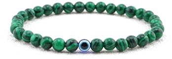 Lameybrt 6mm Auge des Bösen Blick Armband Schutz Stretch Armbänder mit Naturstein für Männer Handgemacht Heilsteine und Herrenarmband (A08 Malachite, Mittel 19cm)