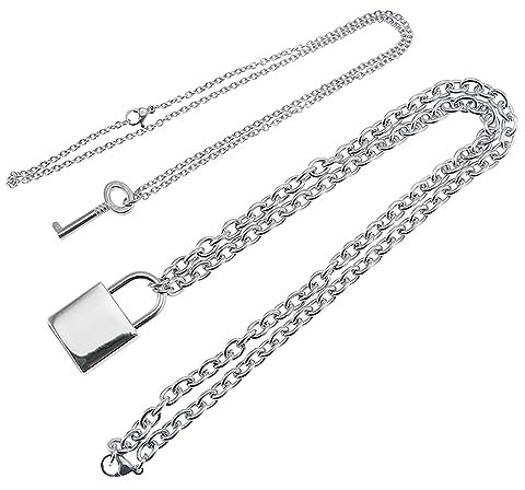 Laye Pendant Necklace for Women Key Padlock Pendant Necklace For Women Men Silver Colour Lock Necklace Layered Chain On The Neck With Lock Punk Jewelry Necklaces Choker for Women (Pink, One Size)