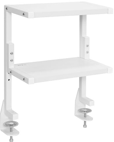VIVO Clamp-on 13 inch Above or Below Desk 2-Tier Shelving Unit for Table Accessories, Gaming Devices, and More, Storage Tray, Desktop Organizer, White, STAND-SHELF2CW
