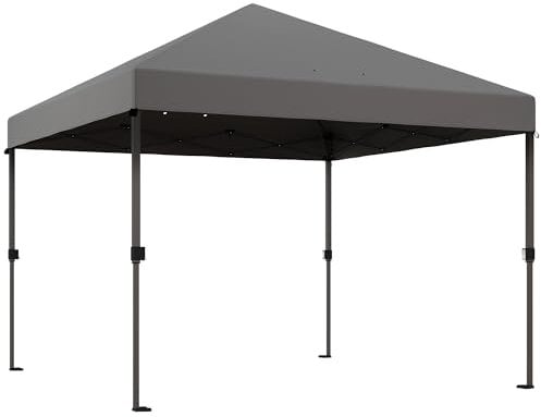 Outsunny 3 x 3(m) Pop Up Gazebo, 1 Person Easay Setup Marquee Party Tent with 1-Button Push, Adjustable Straight Legs, Wheeled Bag, Stakes, Ropes, Sandbags, Instant Shelter, Grey