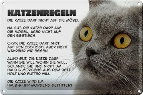 Schild Blech 30x20 cm - Made in Germany - Katzenregeln Katze darf nicht Metall Deko Schild