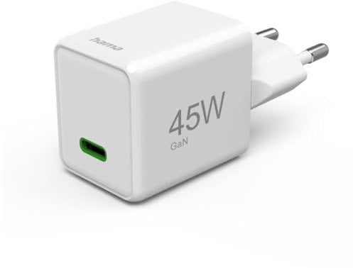 Hama Schnellladegerät (Ladegerät mit USB-C unterstützt Power Delivery und Qualcomm Quick Charge, 45 W, Super-Mini-Format 3,0 x 3,60 x 3,80 cm, GaN Charger, ideal für iPhone) weiß