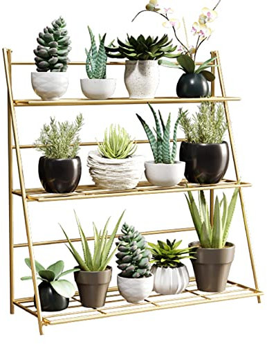 Plant Stand Tiered Rack Metal Holder, Foldable Ladder Stand Pot Display Shelf Indoor Outdoor - House Use Flower Planter Corner Stand