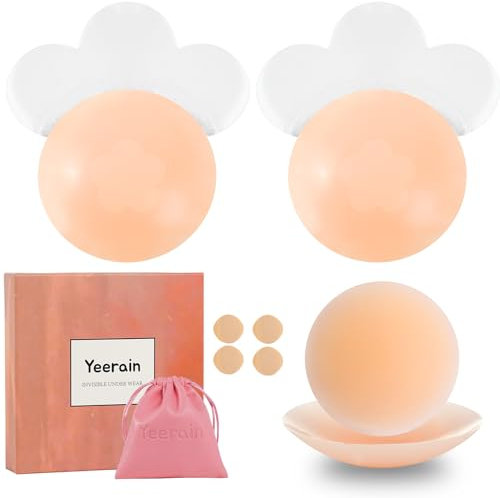 Yeerain Reggiseni Push up Riutilizzabili in Silicone, 2 Paio Copricapezzoli Autoadesivo Nipple Cover Senza Spalline Silicone Invisibili Riutilizzabile Copri Capezzoli da Donna [10+8 cm]