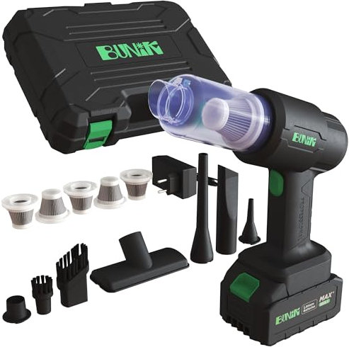BUNIK Aspirateur Puissant 21000Pa pour Voiture - Aspirateur sans Fil avec autonomie 37 Min, Compact et performant, Accessoires Inclus pour Voiture et Maison