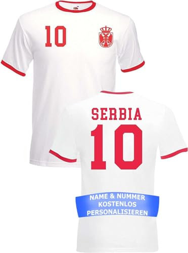 Herren T-Shirt Serbien Trikot WM 2026 Personalisiert mit eigenem Namen + Nummer - Weiß XL