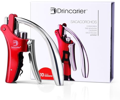Chrome Plated Steel Corkscrew Set, Automatic Wine Bottle Opener with Spiral Screw (Red)