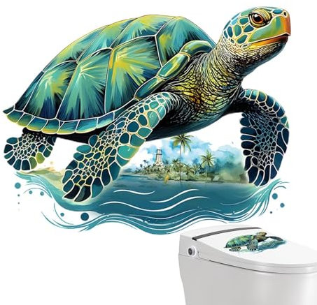 Generic Turtle Toilet Seat Decals - Sea Turtle Toilet Stickers | Sea Turtle Adhesive Bathroom Decals, Cartoon Toilet Lid Decals, Waterproof PVC Material, Multicolor, Unisex Style, Indoor Use