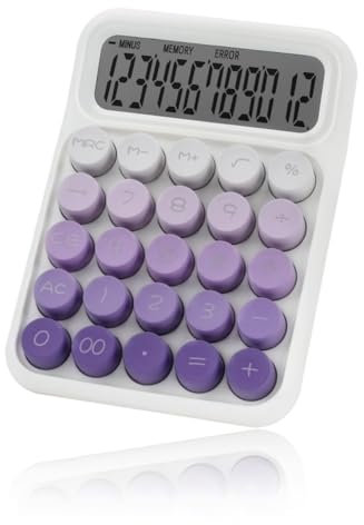 Breeshy Calcolatrice Meccanica da Scrivania, Calcolatrici Carine a Pulsanti con Grande Schermo LCD a 12 Cifre, Accessori da Ufficio, Viola
