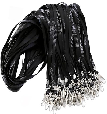 50 Stück Schlüsselbänder, Umhängebänder Hals, Abzeichen Lanyards mit Drehbarem Metallclip, Nackenband Schlüsselband für Student Besucher, Bulk Lanyards für Abzeichen ID-Karten Schlüssel (Schwarz)