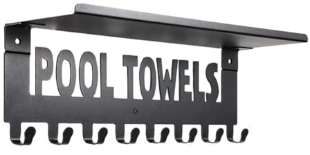 LOLPALONE Porte-serviettes de piscine avec étagère pour décoration de piscine extérieure - Support mural pour serviettes avec 8 crochets